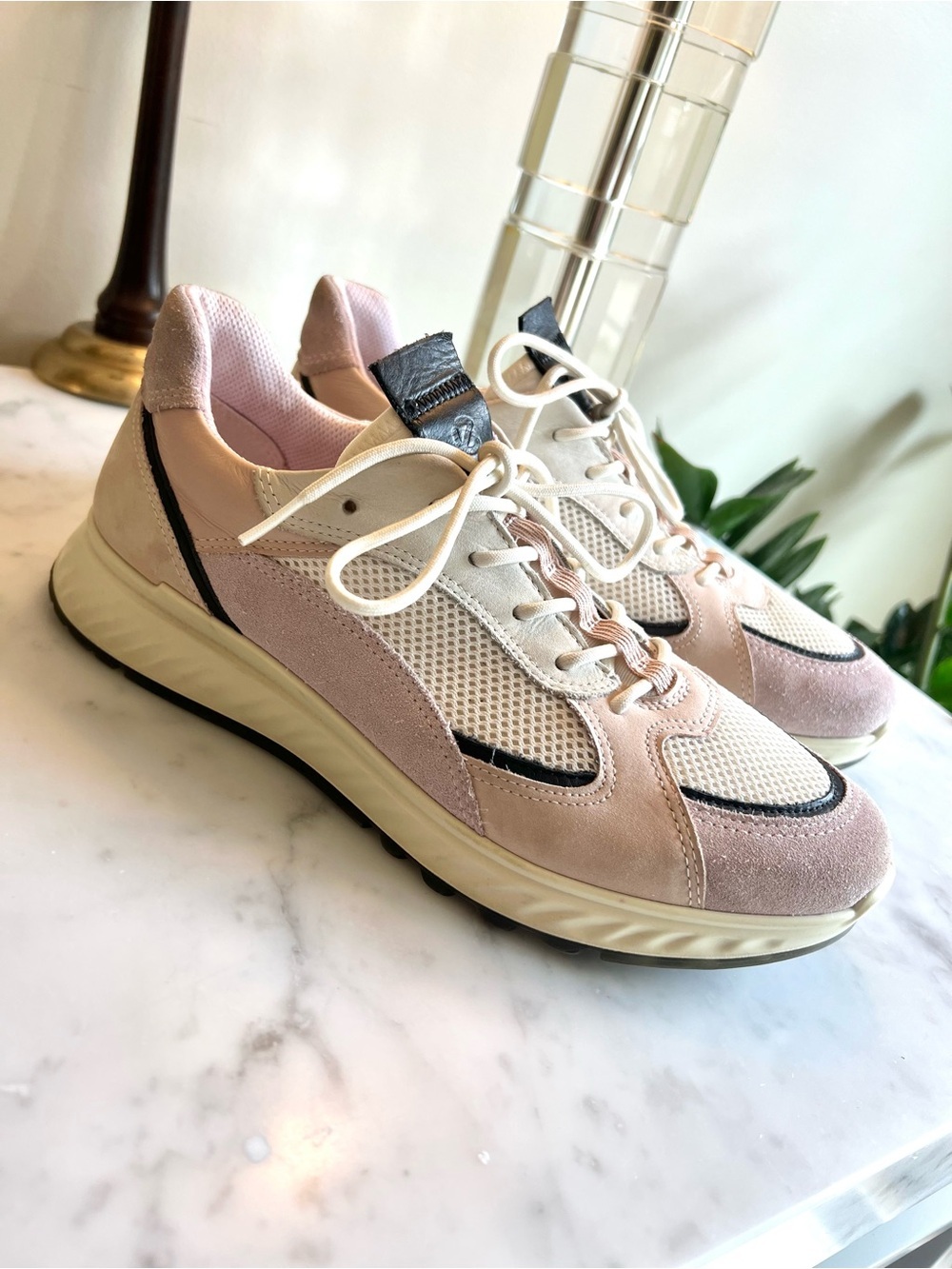 Ecco Women's Pale Pink Suede & Mesh Lace-Up Sneakers